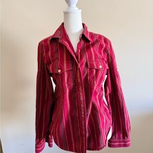 Vintage women’s Ralph Lauren long sleeve red stripe w logo western sz M